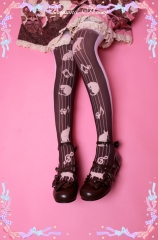 Diamond Honey Music Notes and Cats Printed Sweet Lolita Thigh High Socks