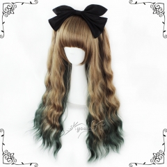 70cm Harajuku Daily Flaxen X Dark Green Curls Lolita Wig