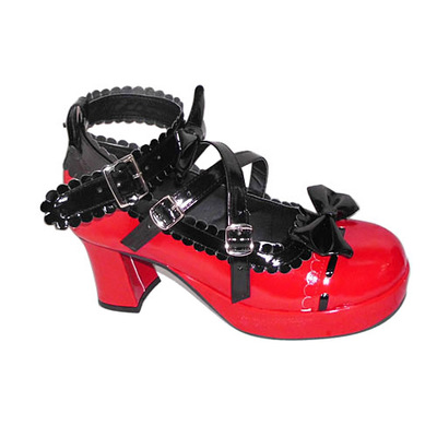 Glossy black X red & 3 straps + 7.5cm heel + 3cm platform
