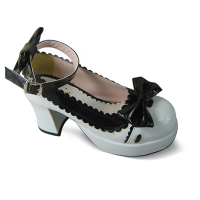 Glossy black X white & 1 strap + 7.5cm heel + 3cm platform