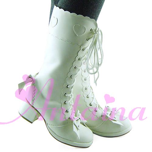 Matte white with front bows & 4.5cm heel + 1cm platform