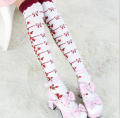 Lolita Small Strawberries Embroider Above Knee Socks