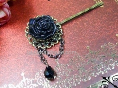 Goth Black Roses Bronze Lolita Hairpin