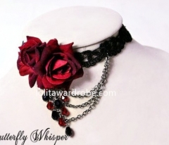Gothic Double Roses Belts Black Lace Lolita Choker