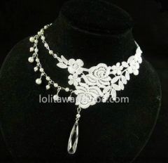 Lolita Crystal Bead Sweet Lace White Choker