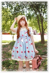 Infanta Q Candy Cherry Printed Chiffon High Waist Baby Doll Style Lolita Jumper Dress