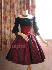 Surface Spell -Lady in Darkness- Dark-striped High Waist Fishbone Lolita Skirt - Customziable