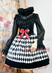 Surface Spell -Virtual Joker- Argyle High Waist Fishbones Lolita Skirt - Customizable