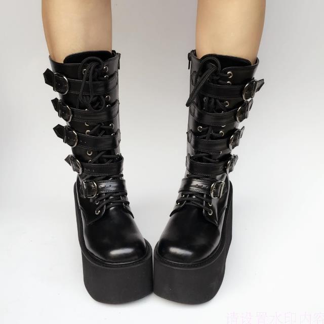 Halloween Matte Black High Platform Lolita Boots