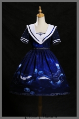 Abyss Museum -The Orbit of Stars- Dolphins and Jellyfishes Printed Lolita OP Dress