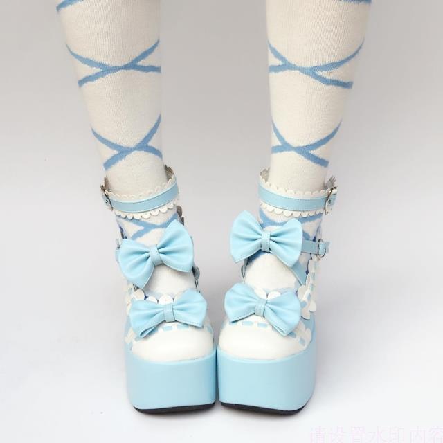 Sky blue with white & 12cm heel + 8cm platform