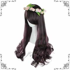 Harajuku Style 70cm Black X Purple Highlighted Blend Lolita Curly Wig