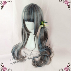 Harajuku Style Dark Grey X Smoky Blue Highlighted Lolita Curly Wig