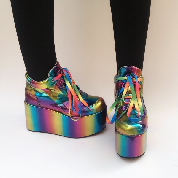 Camo Rainbow High Platform Lolita Shoes