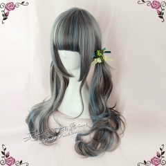 Harajuku Dark Gray X Smoky Blue Highlighted Lolita Curly Wig