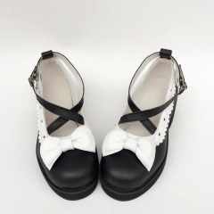 Black X White Straps Lolita Heels Shoes