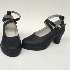 Black Straps Full Leather Lolita Heels Shoes