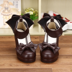 Sweet Dark Brown Bows Lolita Heels Shoes