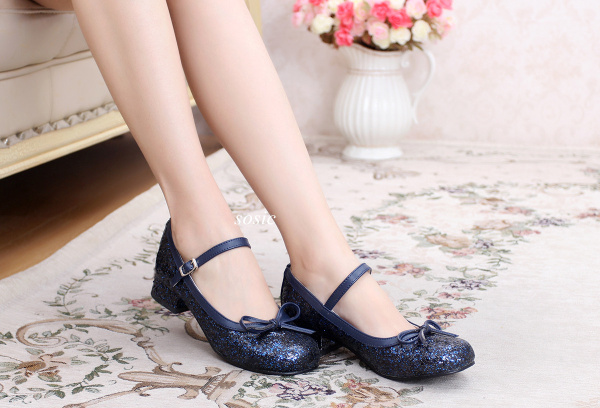 Glitter Round Toe Low Heels Sweet Lolita Shoes