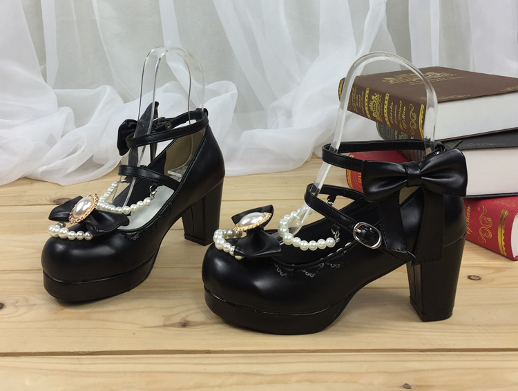 Japanese Style Detachable Beadchain Bows Lolita Heels Shoes