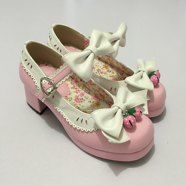 Pink x White bows & 4.5cm heel + 1.5cm platform