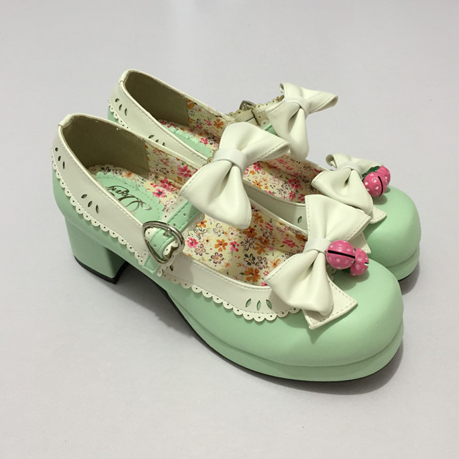 Mint x White bows & 4.5cm heel + 1.5cm platform