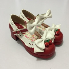 Sweet Strawberry Bell Bows Lolita Heels Shoes