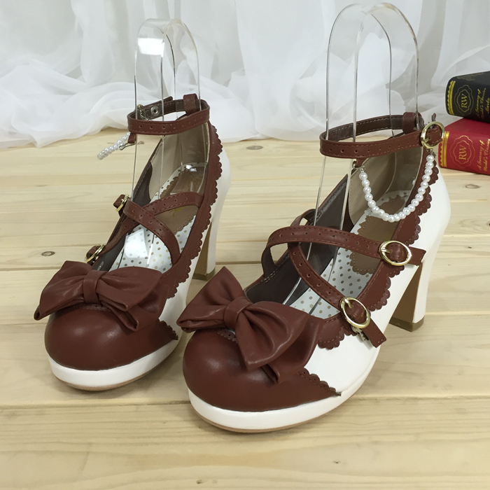 Brown x White & 8cm heel + 1.5cm platform