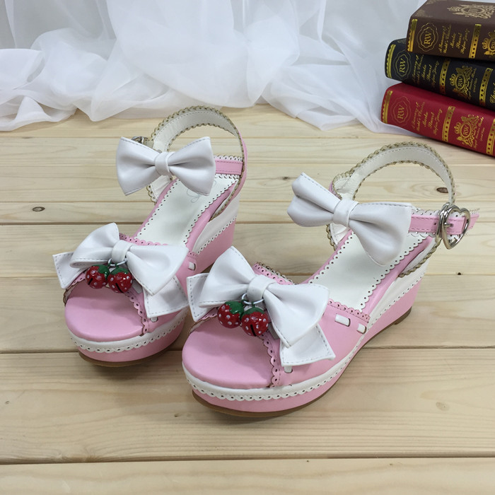 Pink x White bows & 7.5cm heel + 3.5cm platform