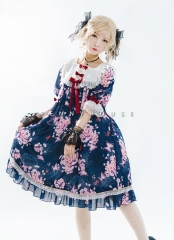 Penny House -Butterflies and Sakura- Babydoll Style Lolita Short Sleeves OP Dress