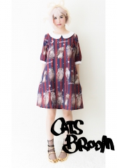 Cat's Broom -Find The Cat from the Owls- Mid-length Sleeves Casual Lolita OP Dress