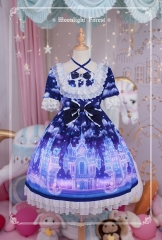 Moonlight Forest -Fantasy Castle- Short Sleeves Lolita OP Dress with Overskirt