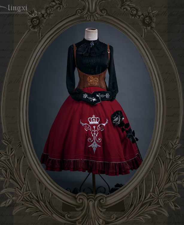 Lingxi -Back To Victorian Era- Vintage Classic Lolita Embroidery Skirt