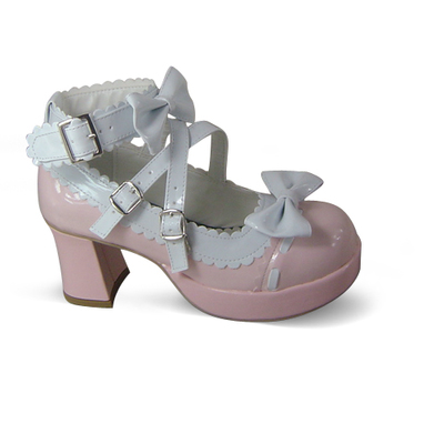 Glossy pink x white & 3 straps + 7.5cm heel + 3cm platform