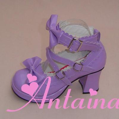 Glossy purple & 3 straps + 7.5cm heel + 3cm platform