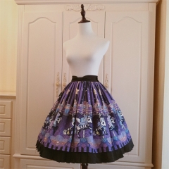 Le Miroir -Black Dream World- Skeleton Carousel Printed Lolita Skirt