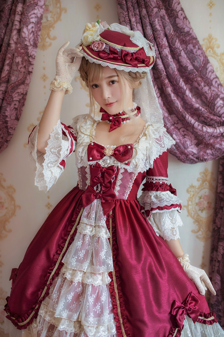 Classic Lolita JSK Dress Mozart Print Bow Lace Trim 