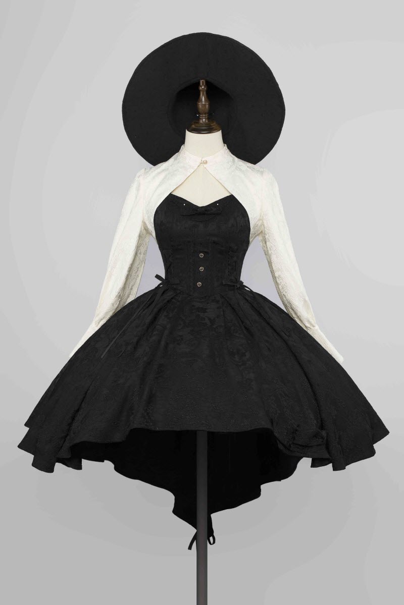 M-3191 S/M/L/XL/XXL Stretch schwarz Gothic Lolita Cosplay Kleid Bolero dress 