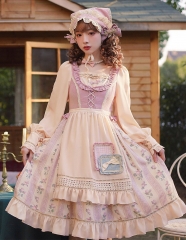 Urtto -Living in The Countryside- Vintage Classic Lolita OP Dress, Headdress and Apron