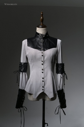 Chemisier Femme Lolita Gothique Victorien Noir - Col évasé, Manches Cloche, Ruches - Neuf Avec étiquettes