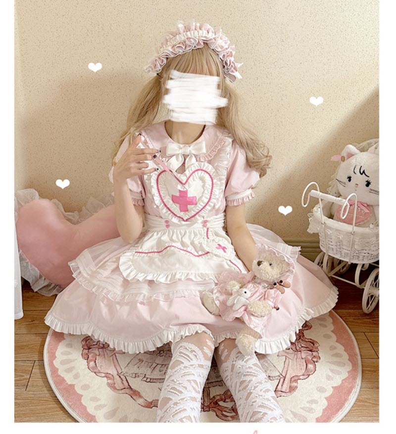 The Two Sides of A Cute Nurse Lolita OP Dress and Apron Set