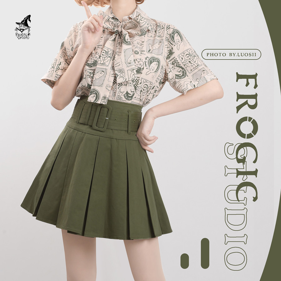 High waisted wide pleated skirt online