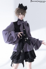 Princess Chronicles -The Intrepid Rabbit 2.0 Black X Purple Colorway- Ouji Lolita Vest, Blouse and Short Pants