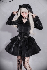 Miwako -The Crocodile Evolved Cat- PU Gothic Lolita Short Jacket and Jumper Dress Set