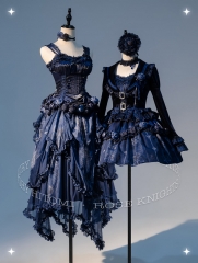 MoryHitomi -The Elegant Rose Knight- in Blue Color Lolita JSK and Short Jacket