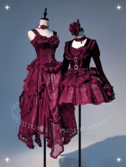 MoryHitomi -The Elegant Rose Knight- in Wine Color Lolita JSK and Short Jacket