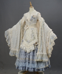 Fantastic Wind -Lilies in Bloom- Vintage Classic Lolita JSK, Blouse, Apron, Shawl and Petticoat