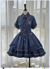 The Cat Commander Denim Fabric Military Lolita OP Dress